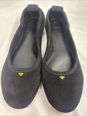 Tory Burch Black Suede Ballet Flats with Gold T Logo size 8